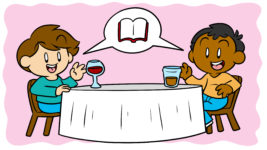9 Places To Meet Other Authors (And How To Connect Once You Do) - Two authors sit at a dinner table, discussing literature.